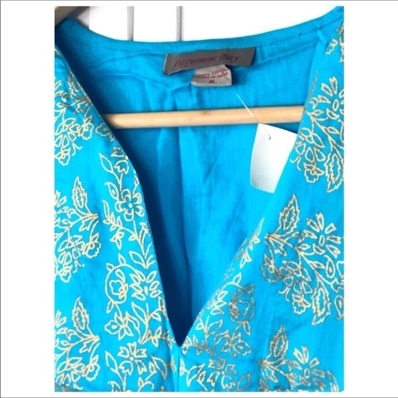 Peppermint Bay Blouse l  TURQUOISE TUNIC-COVER UP l Blue Batik Cotton Top 0828 - Picture 2 of 3
